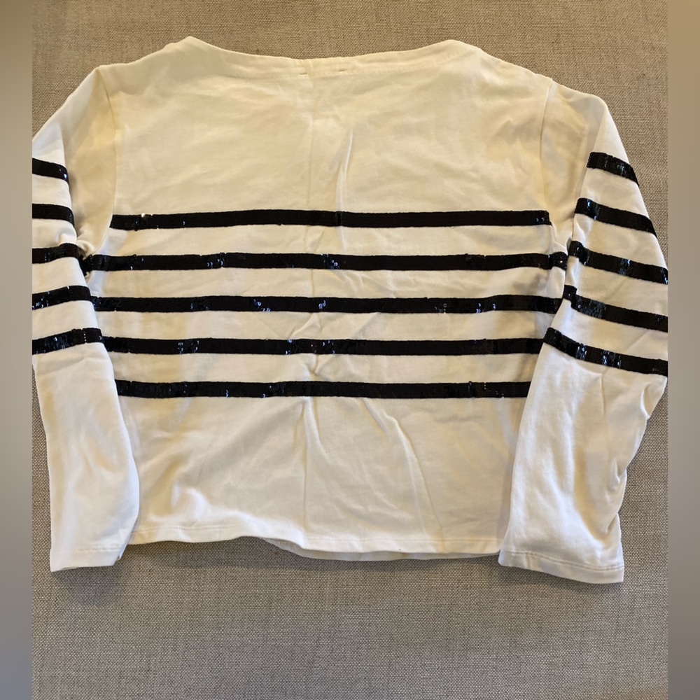 J.Crew Mariner jersey cropped boatneck T-shirt with sequins, Small BV948 - Picture 4 of 7